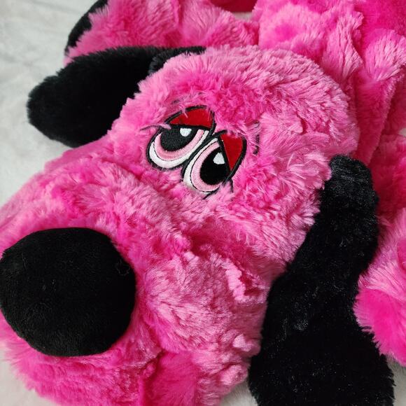 Dan Dee Jumbo Dog Plush 26" Hot Pink Fur Sewn Sad Tired Eyes Floppy Lays Flat - Picture 2 of 10